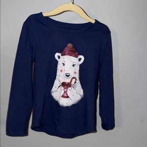 Navy Blue Kids Long Sleeve Shirt with Polar Bear Design.